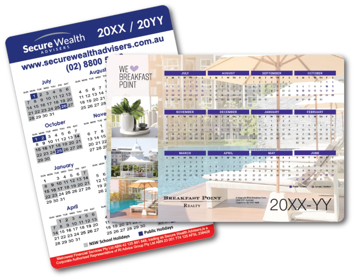 A6 — Financial year calendar magnets