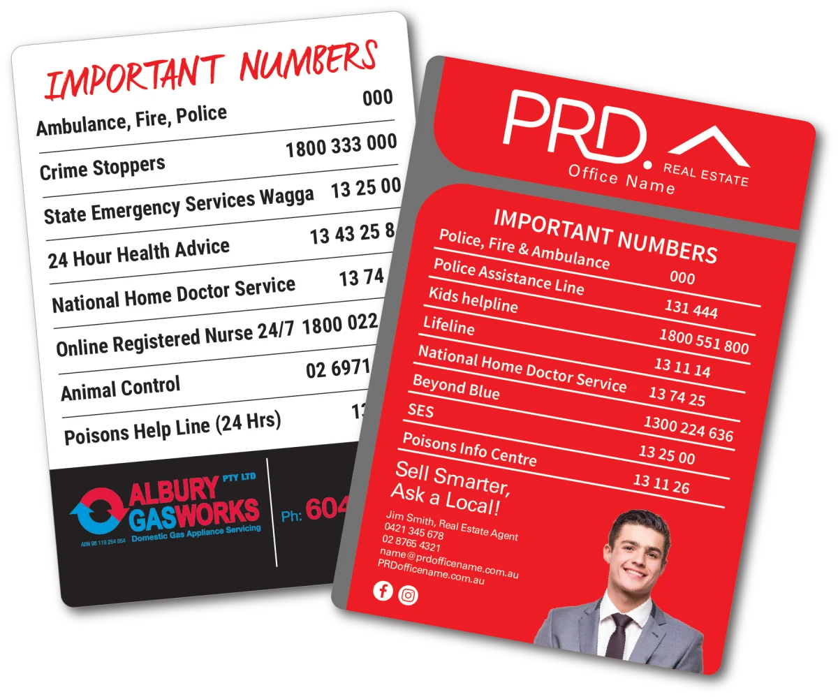 A6 — Important and emergency number magnets