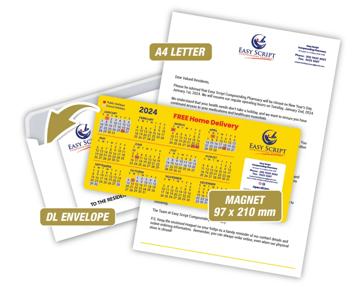DL With Letter & Envelope — Fridge magnets for pharmacies