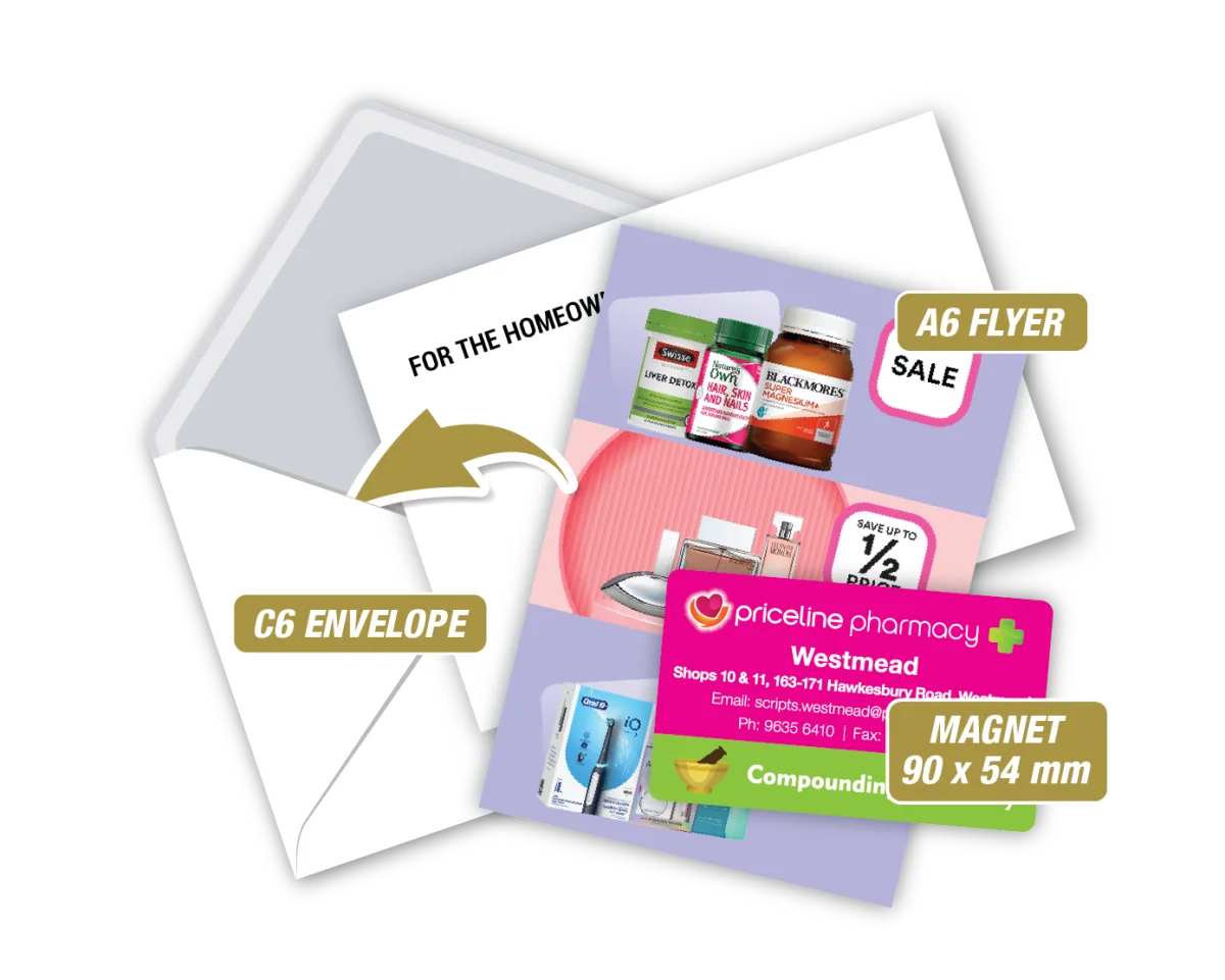 Biz Card w/A6 Flyer in Envelope — Corporate fridge magnets