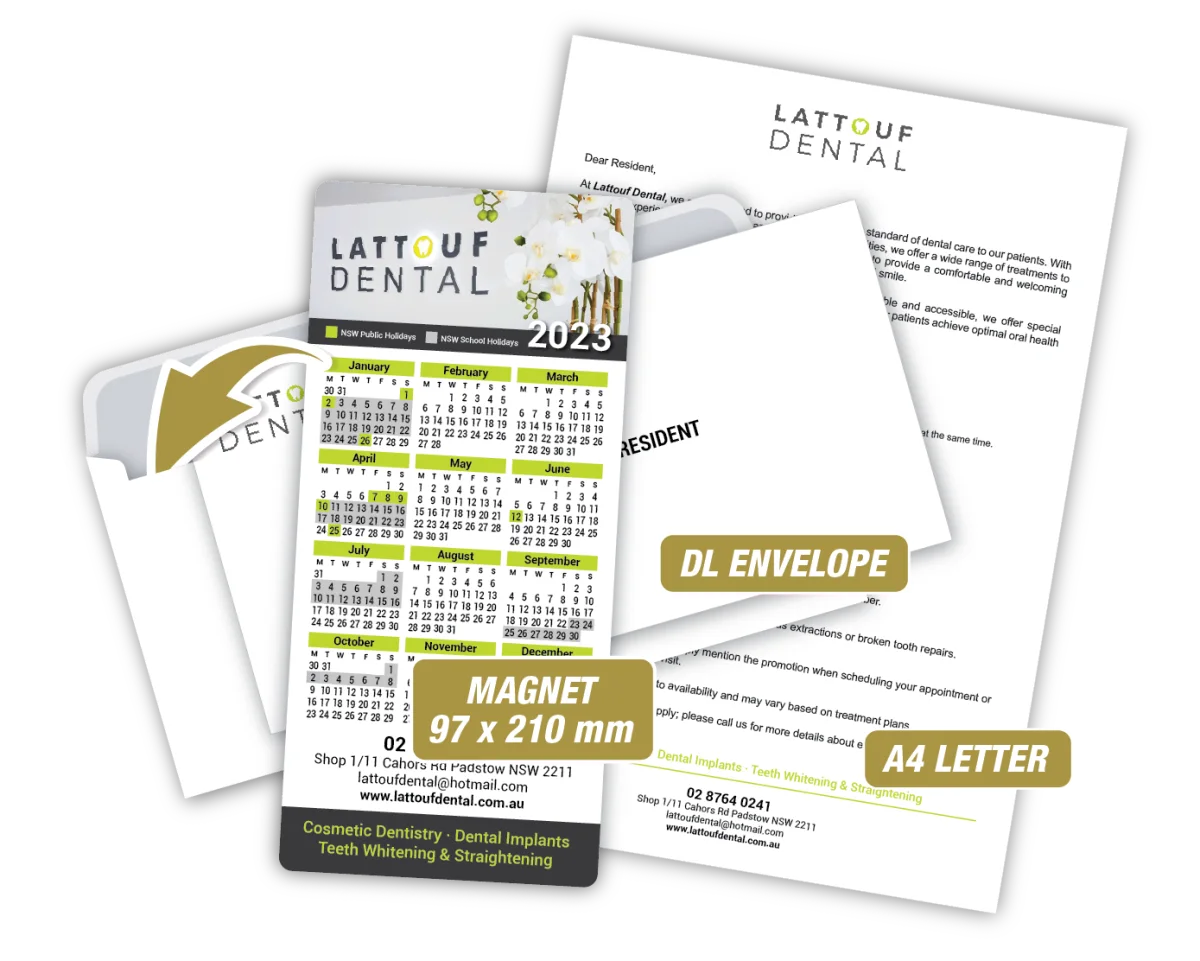 DL With Letter & Envelope — Fridge magnets for dentists
