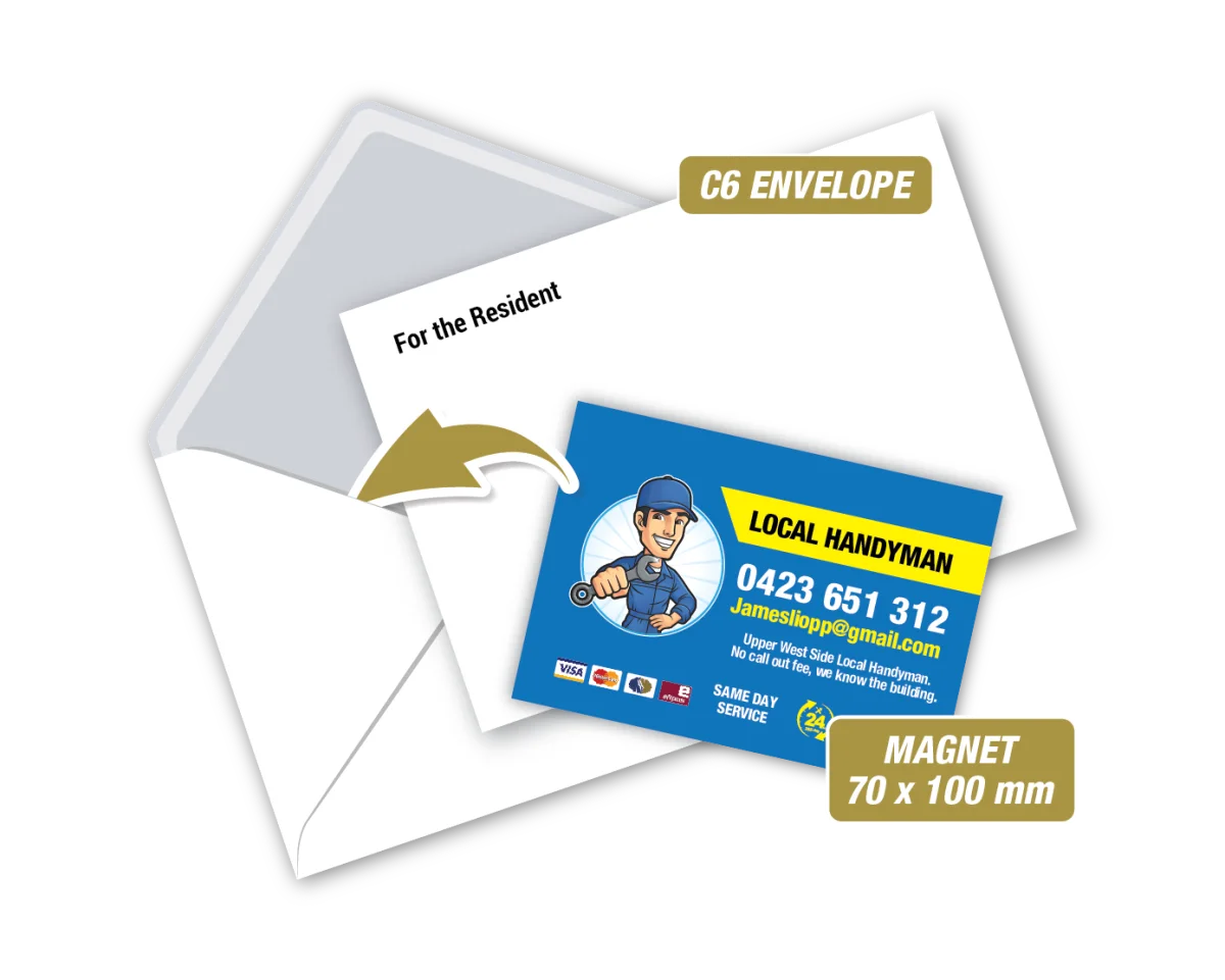 A7 Magnet With Envelope — Fridge magnets for handymen and builders
