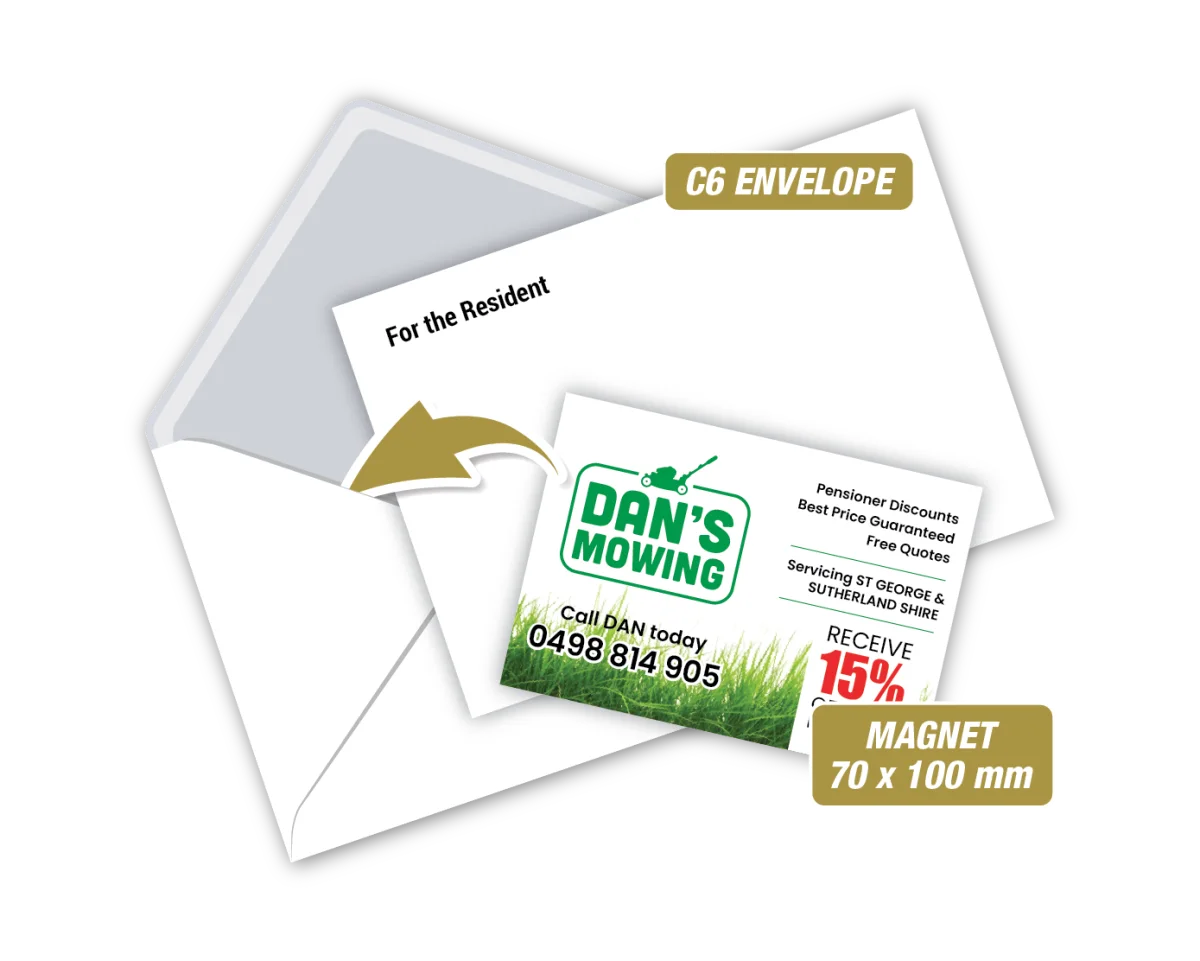 A7 Magnet With Envelope — Fridge magnets for lawn mowing and garden services