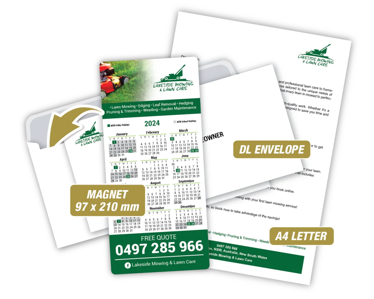 DL With Letter & Envelope — Fridge magnets for lawn mowing and garden services
