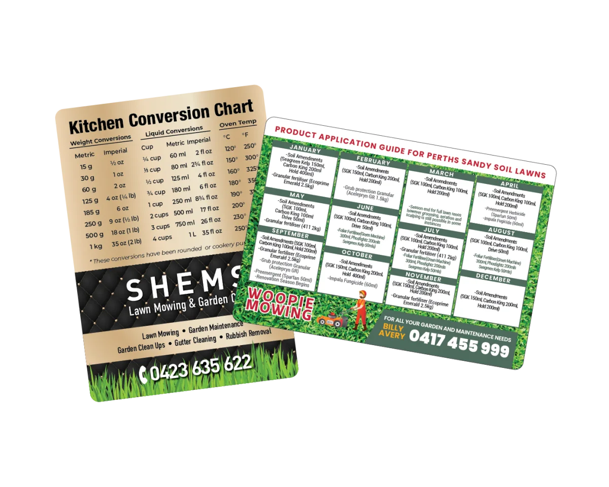A6 — Fridge magnets for lawn mowing and garden services