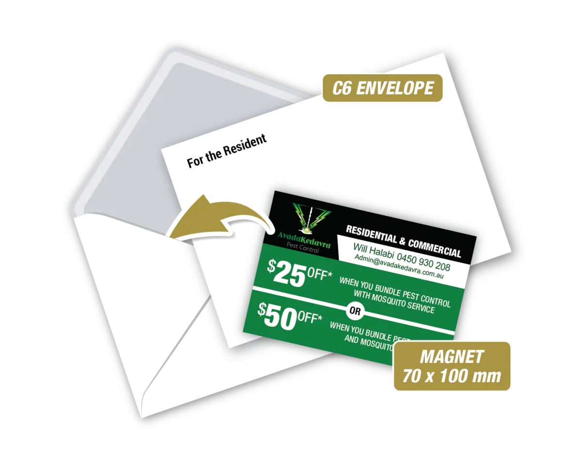 A7 Magnet With Envelope — Fridge magnets for pest controllers