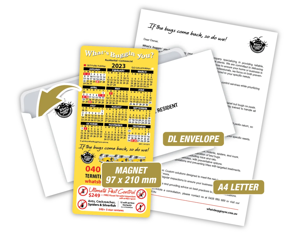 DL With Letter & Envelope — Fridge magnets for pest controllers