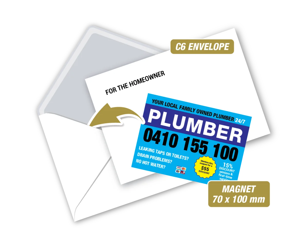 A7 Magnet With Envelope — Fridge magnets for plumbers