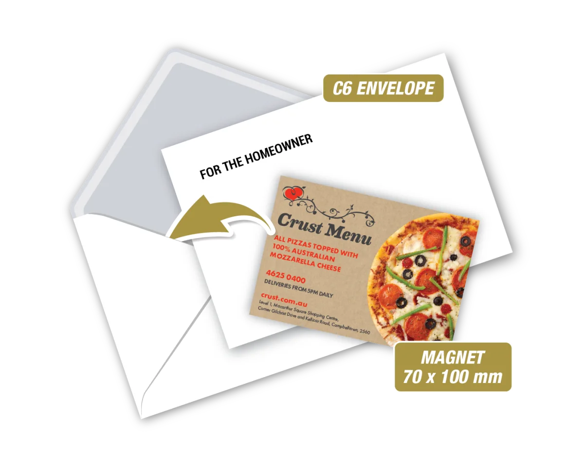 A7 Magnet With Envelope — Fridge magnets for restaurants, cafes and takeaway