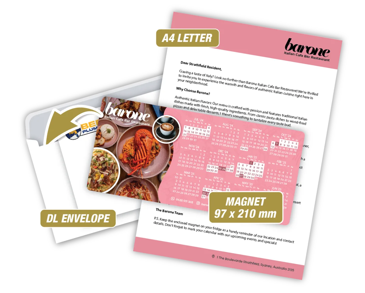 DL With Letter & Envelope — Fridge magnets for restaurants, cafes and takeaway