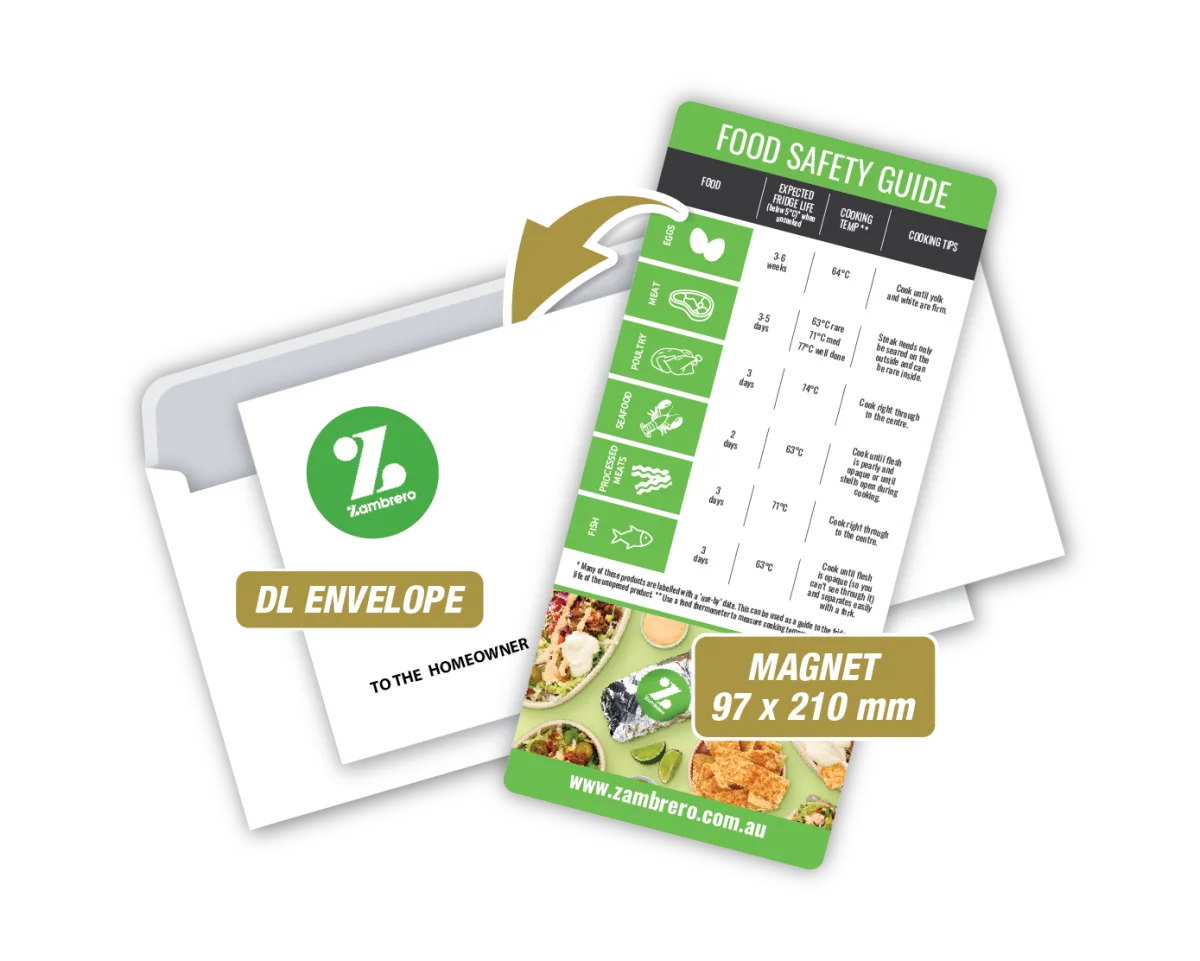 DL Magnet with Envelope — Fridge magnets for restaurants, cafes and takeaway