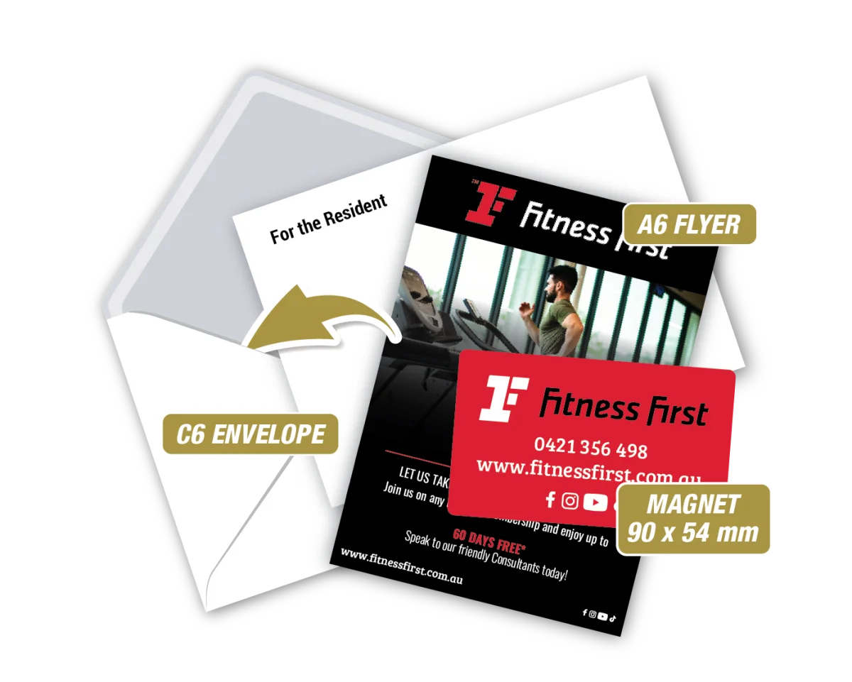 Biz Card w/A6 Flyer in Envelope — Fridge magnets for sports clubs
