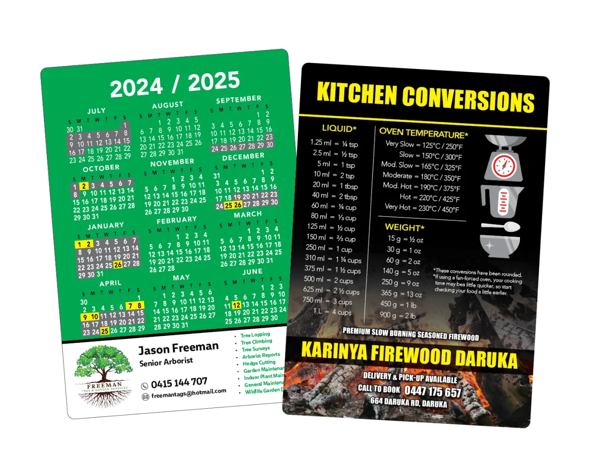A5 — Fridge magnets for tree services and firewood