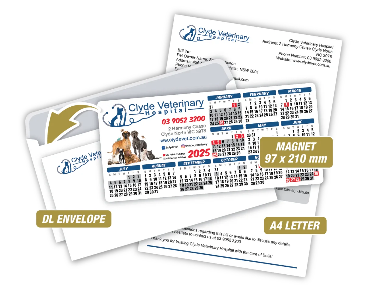 DL With Letter & Envelope — Fridge magnets for vets and pet businesses